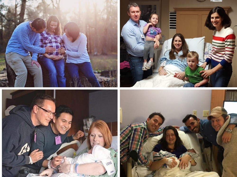 Four different families with a surrogate and the newborn